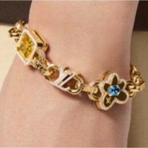 Louis Vuitton LV Monogram Paradise Stone thick Chain Bracelet - gold